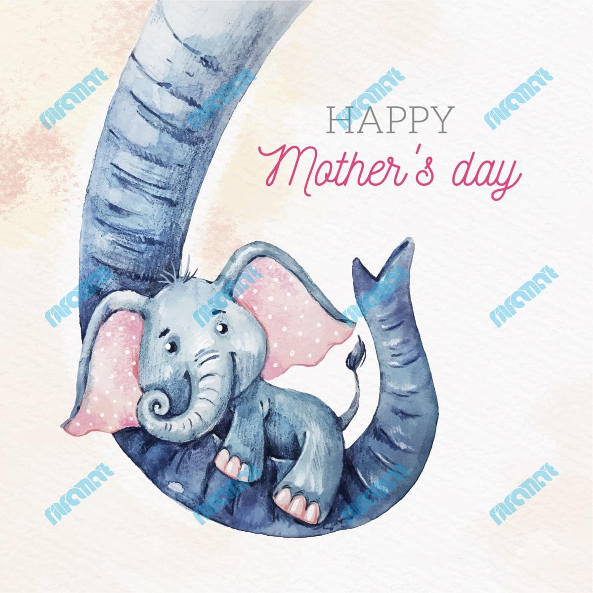 دانلود رایگان عکس بچه فیل با آبرنگ | دانلود طراحی آبرنگی روز مادر | فایل های لایه باز jpg, ai, eps | نیلفام آرت