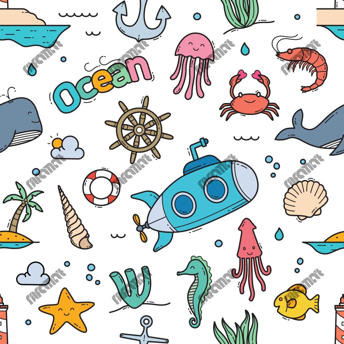 دانلود رایگان پترن کاغذ کادو اقیانوس کارتونی بچگانه | نیلفام آرت