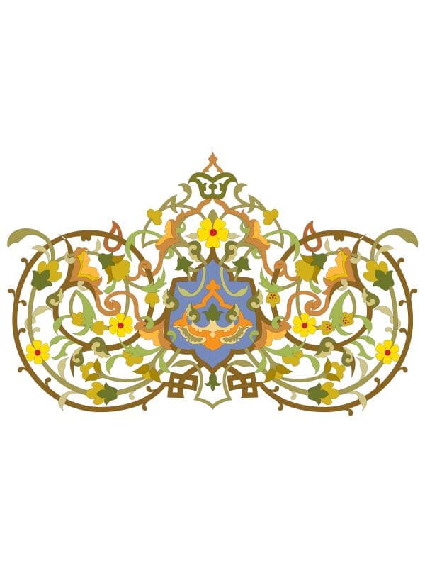 وکتور نقوش اسلیمی با طراحی گل و بوته و رنگ های گرم در فرمت eps