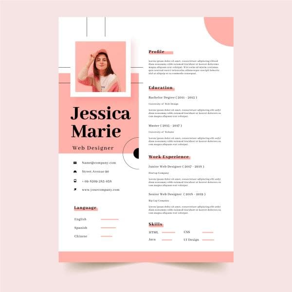 دانلود رایگان رزومه صورتی رنگ