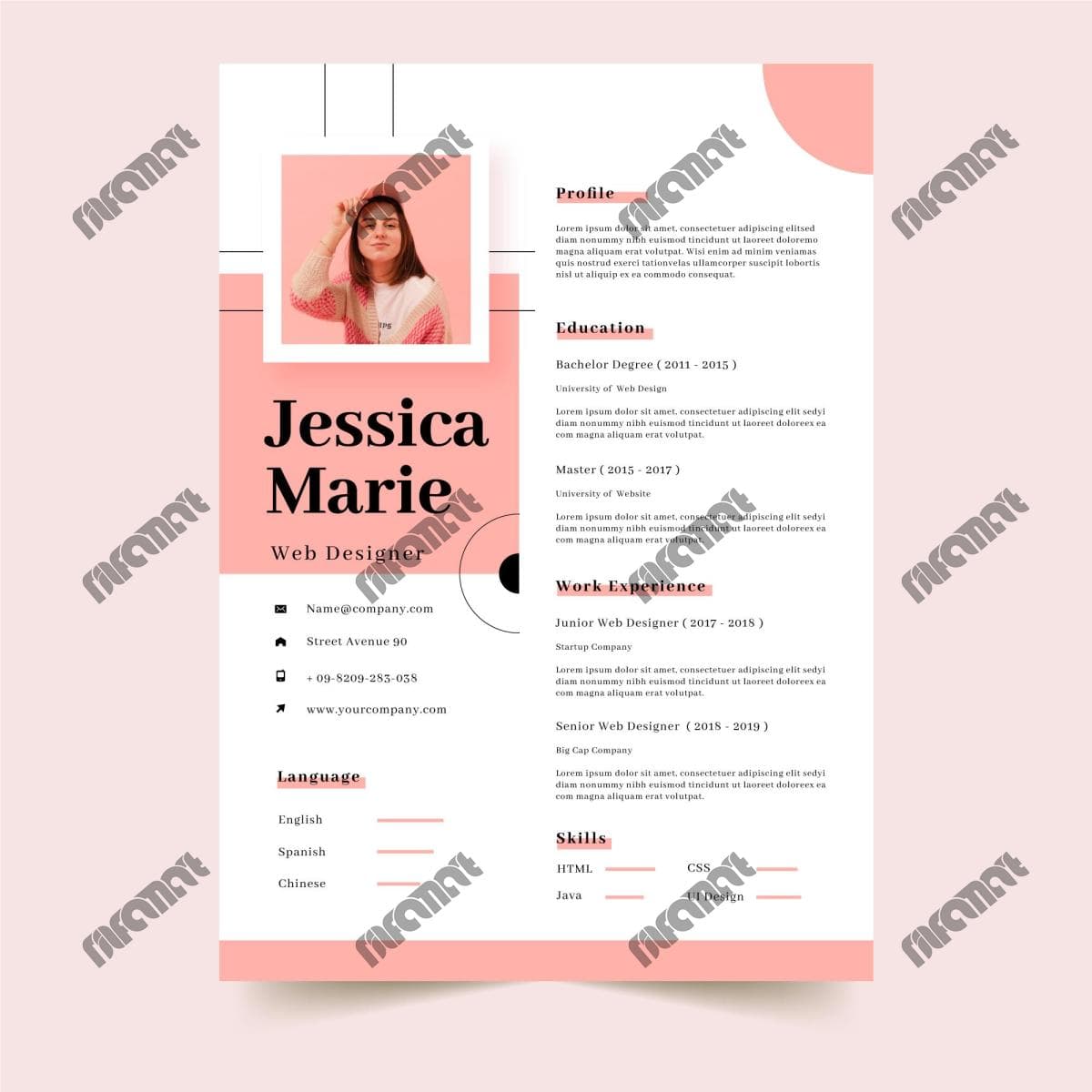 دانلود رایگان رزومه صورتی رنگ + eps | نیلفام آرت