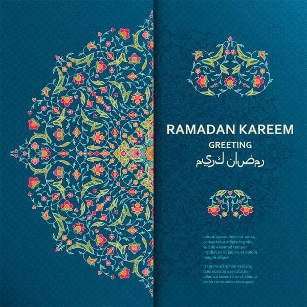 پس زمینه لایه باز رمضان با رنگ سرمه ای و نقوش اسلامی زیبا، مناسب برای طراحی های مرتبط با ماه مبارک رمضان، فرمت eps
