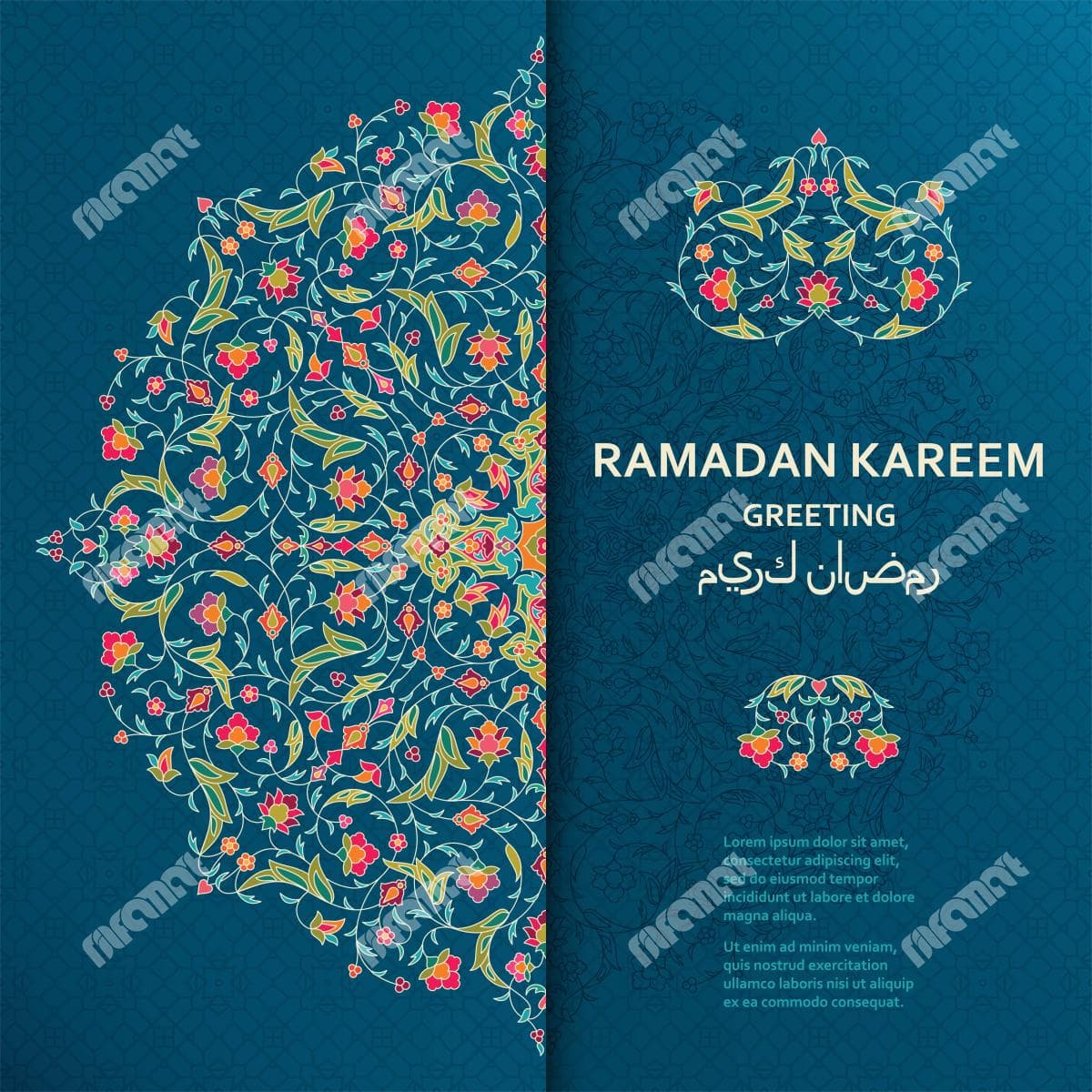 دانلود رایگان پس زمینه لایه باز رمضان با رنگ سرمه ای و طرح گل های اسلامی | نیلفام آرت