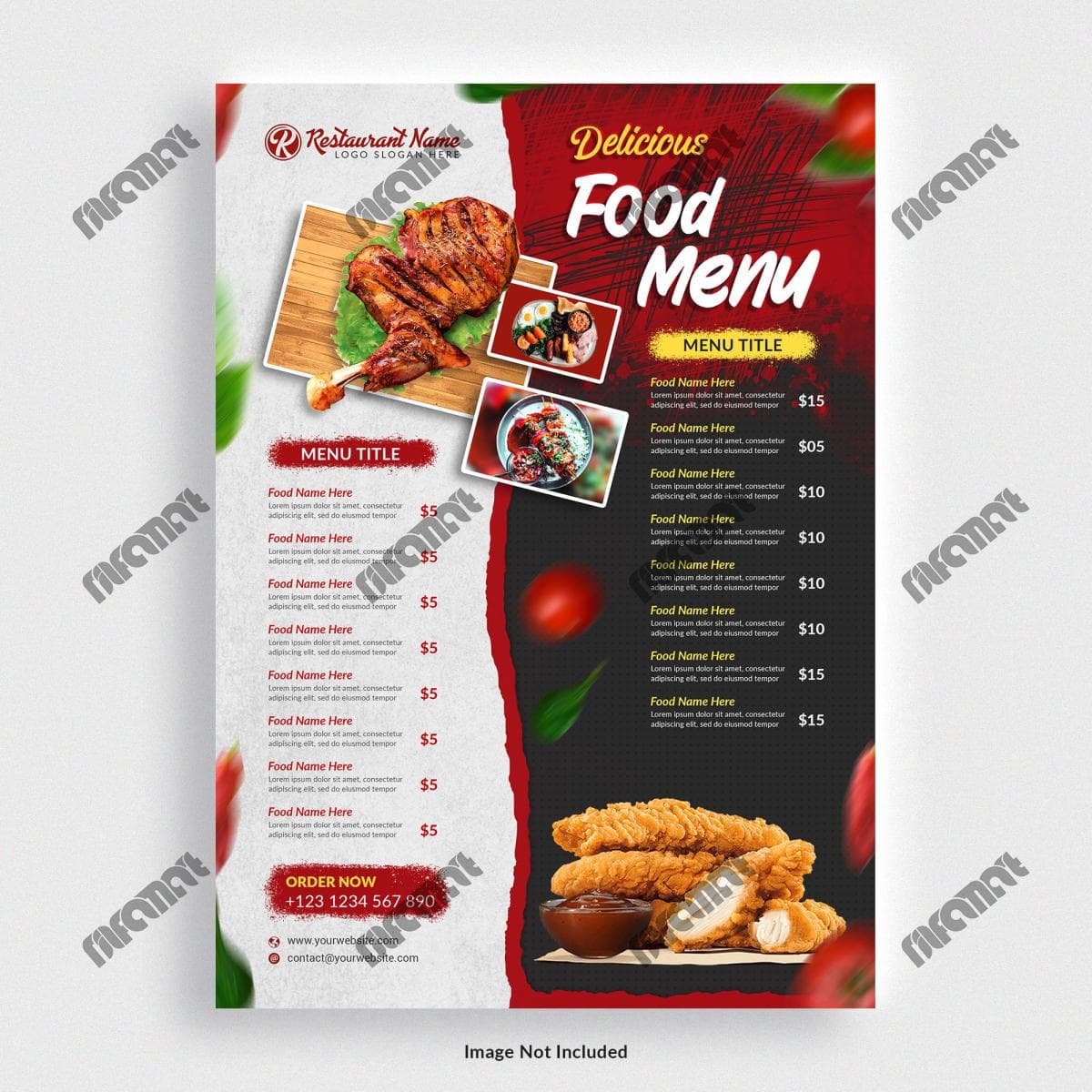 تمپلیت منوی تک برگی رستوران با طراحی حرفه ای برای دانلود رایگان| نیلفام آرت