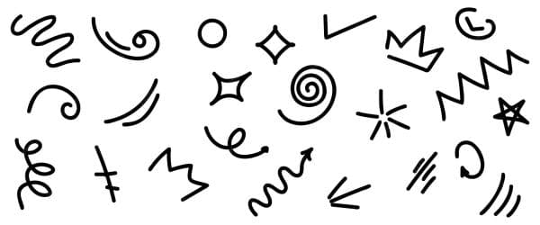 مجموعه طراحی دستی شامل خط، پیچک، هاشور