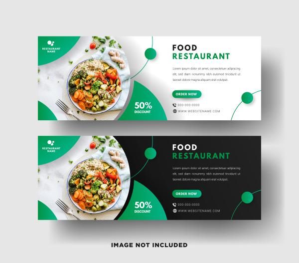 دانلود وکتور رایگان قالب وب بنر رستوران غذا با طراحی زیبا و رنگ سبز